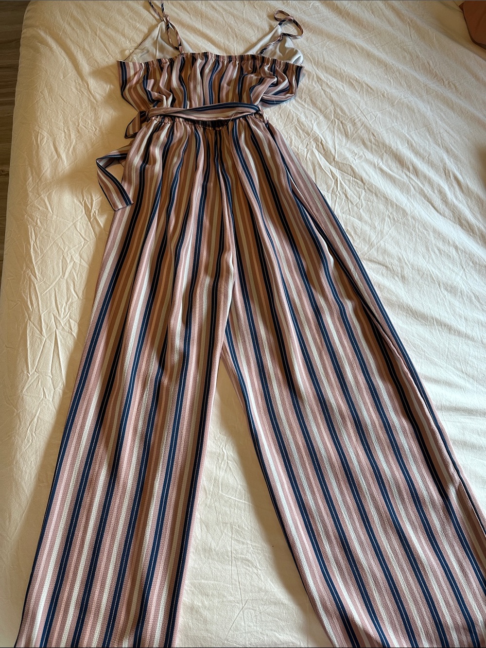 J for Justify Blush, Navy, & Cream Striped Wide-Leg Jumpsuit - Picture 2 of 3